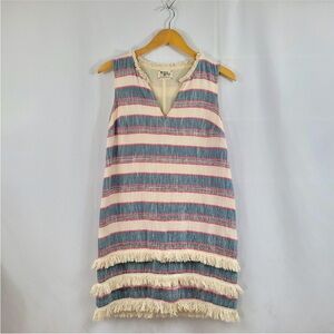 HOLDING HORSES Anthropologie Striped and Fringed Red White Blue Shift Dress